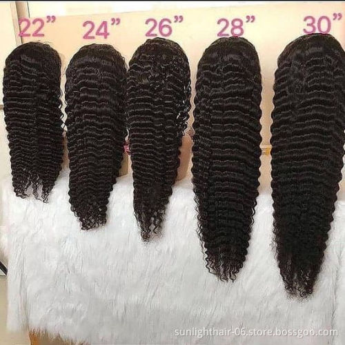 Sunlight body wave human hair curly wig mongolian deep wave hd lace front wig mink human hair brown color